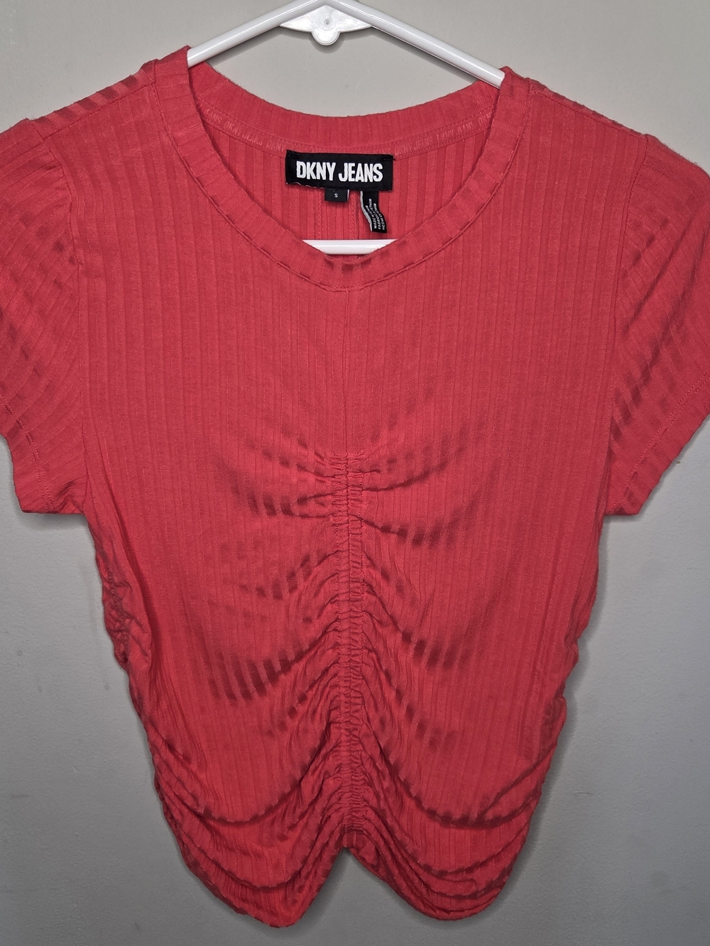 Dkny Pink Ruched Ribbed Crop Tee